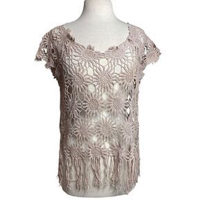 Lisa International M Crochet top beige boho , casual and beachy